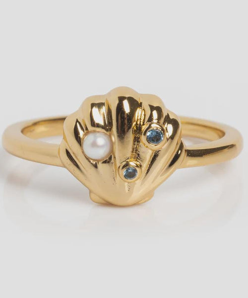 Sea Shell Pearl Ring – 925 Sterling Silver Minimalist Ocean Inspired Stacking Ring for Women