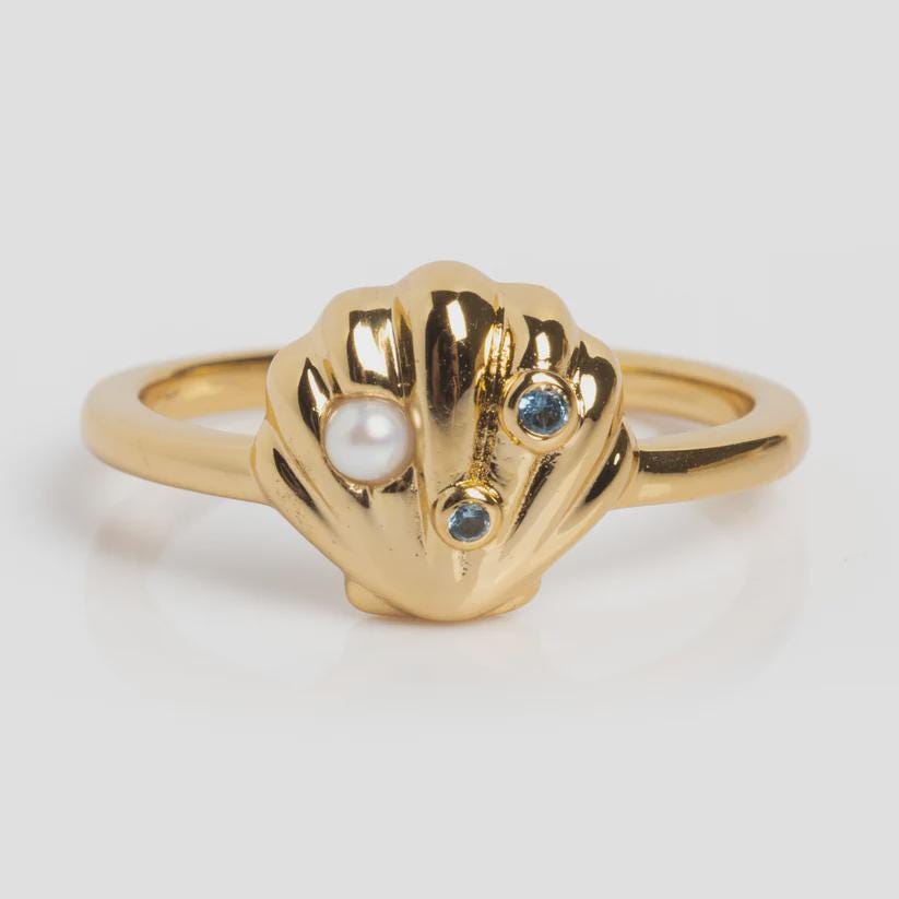 Sea Shell Pearl Ring – 925 Sterling Silver Minimalist Ocean Inspired Stacking Ring for Women
