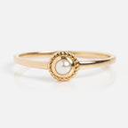 Dainty Pearl Ring | Twisted Bezel Sterling Silver Stacking Band | Anima jewels
