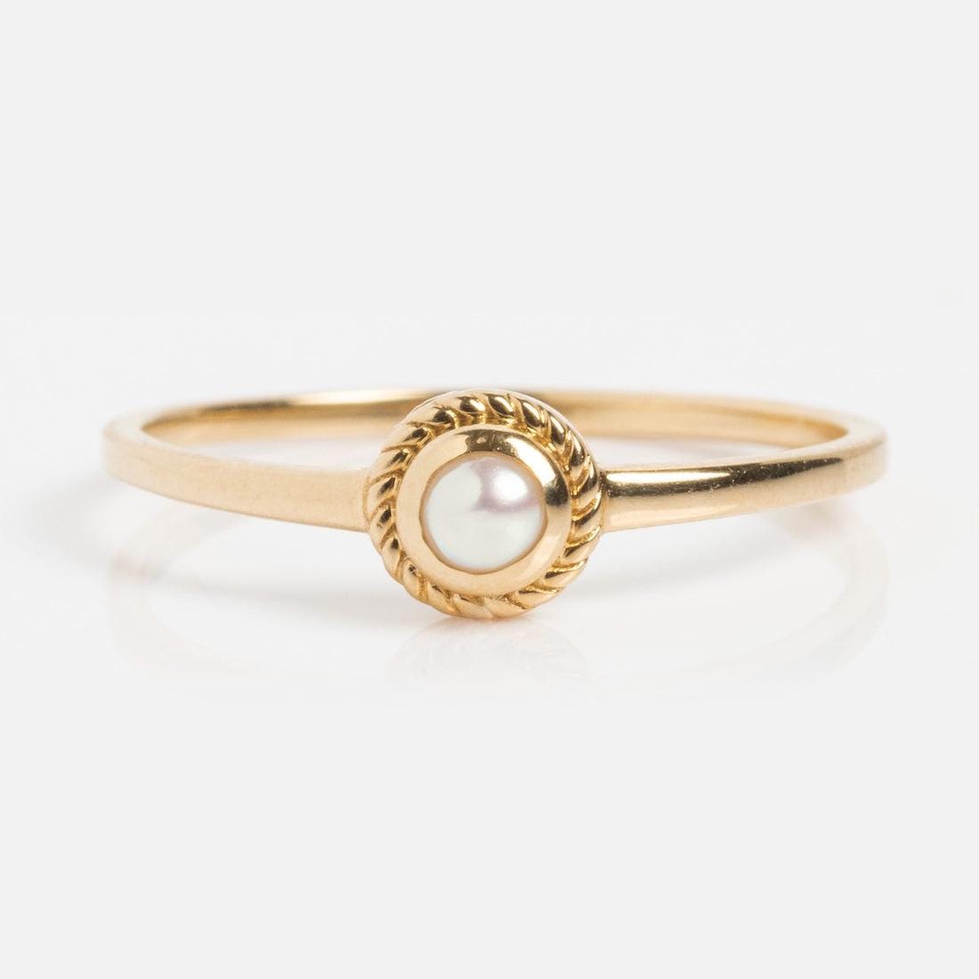 Dainty Pearl Ring | Twisted Bezel Sterling Silver Stacking Band | Anima jewels