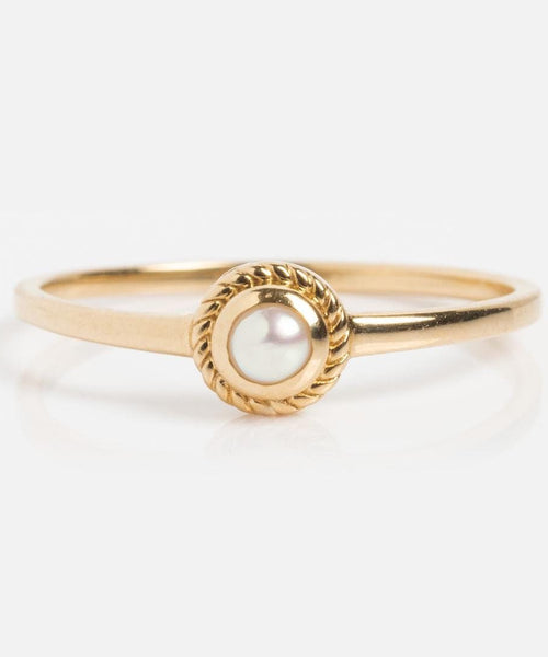 Dainty Pearl Ring | Twisted Bezel Sterling Silver Stacking Band | Anima jewels