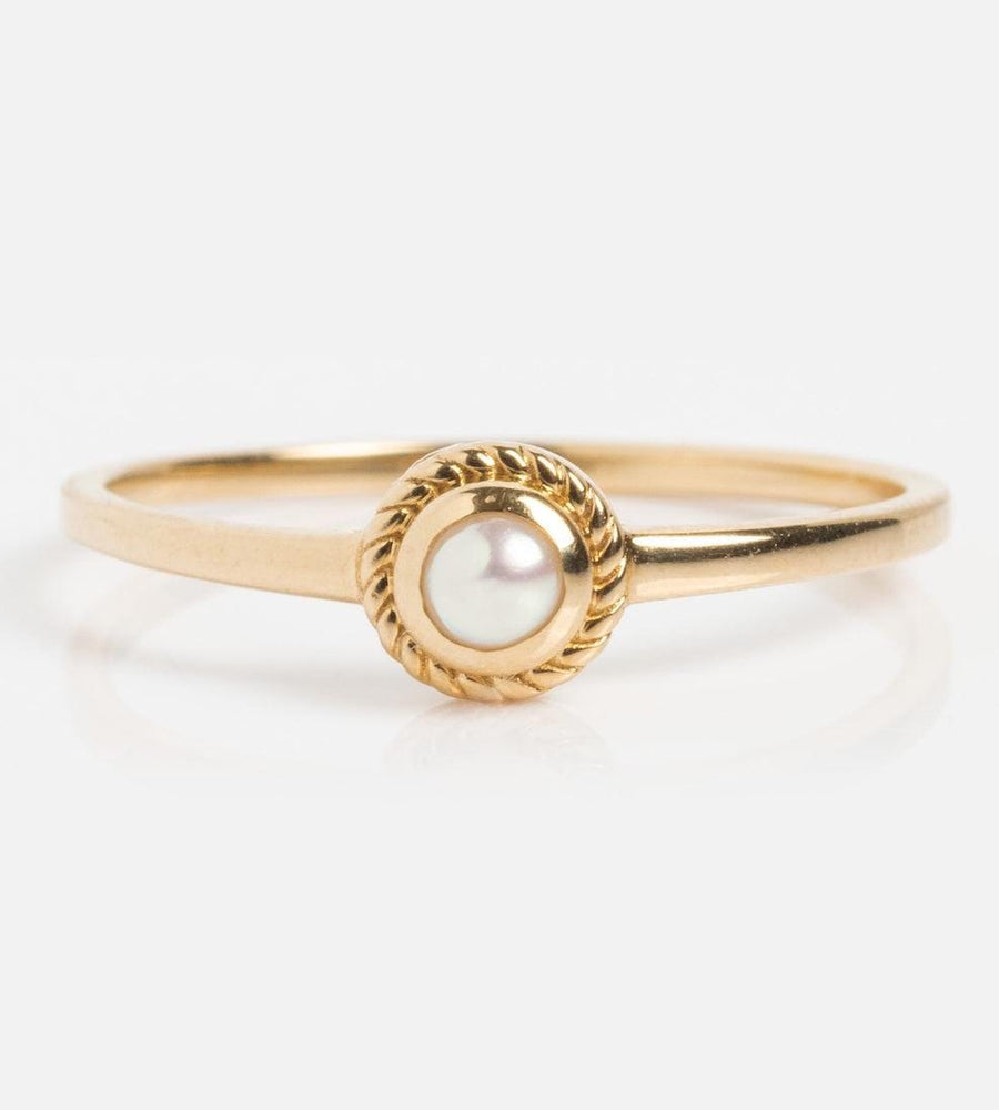 Dainty Pearl Ring | Twisted Bezel Sterling Silver Stacking Band | Anima jewels