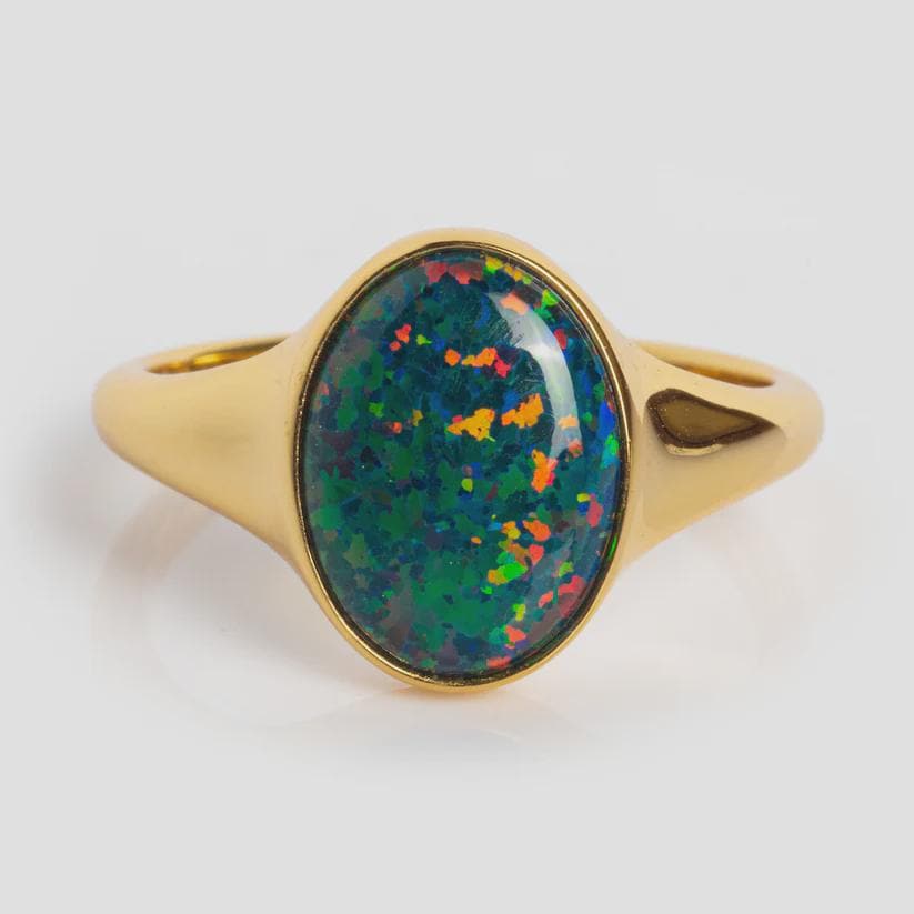 Black Opal Signet Ring 925 Sterling Silver Masculine | Anima jewels