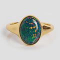 Black Opal Signet Ring 925 Sterling Silver Masculine | Anima jewels