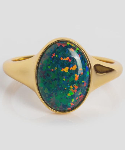 Black Opal Signet Ring 925 Sterling Silver Masculine | Anima jewels