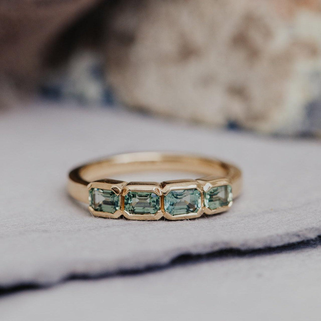 Four Stone Montana Sapphire Emerald Cut Silver Band | Anima jewels