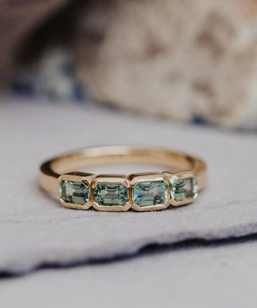 Four Stone Montana Sapphire Emerald Cut Silver Band | Anima jewels