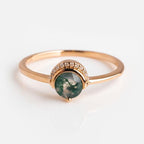 Moss Agate Ring with Diamond Accents | 925 Sterling Silver Engagement Ring | Anima
