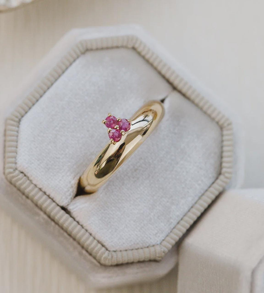 Pink Sapphire Cluster Three-Stone Silver Ring | Anima jewels