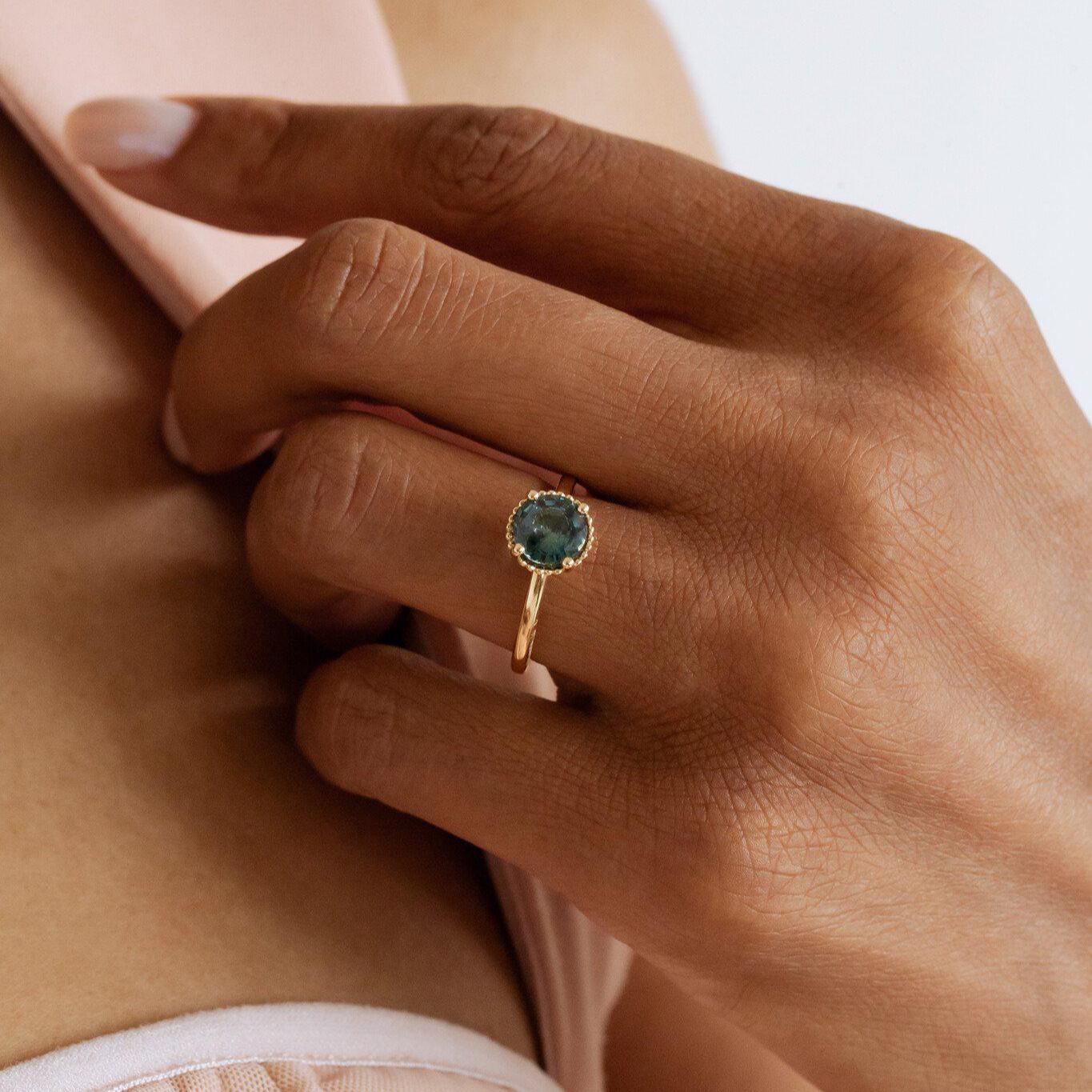 Montana Sapphire Prong Band Silver Blue Stackable Ring | Anima jewels