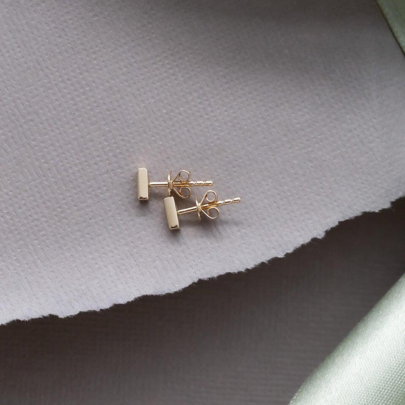 Double Baguette Diamond Bezel Earrings 14k Gold | Anima jewels