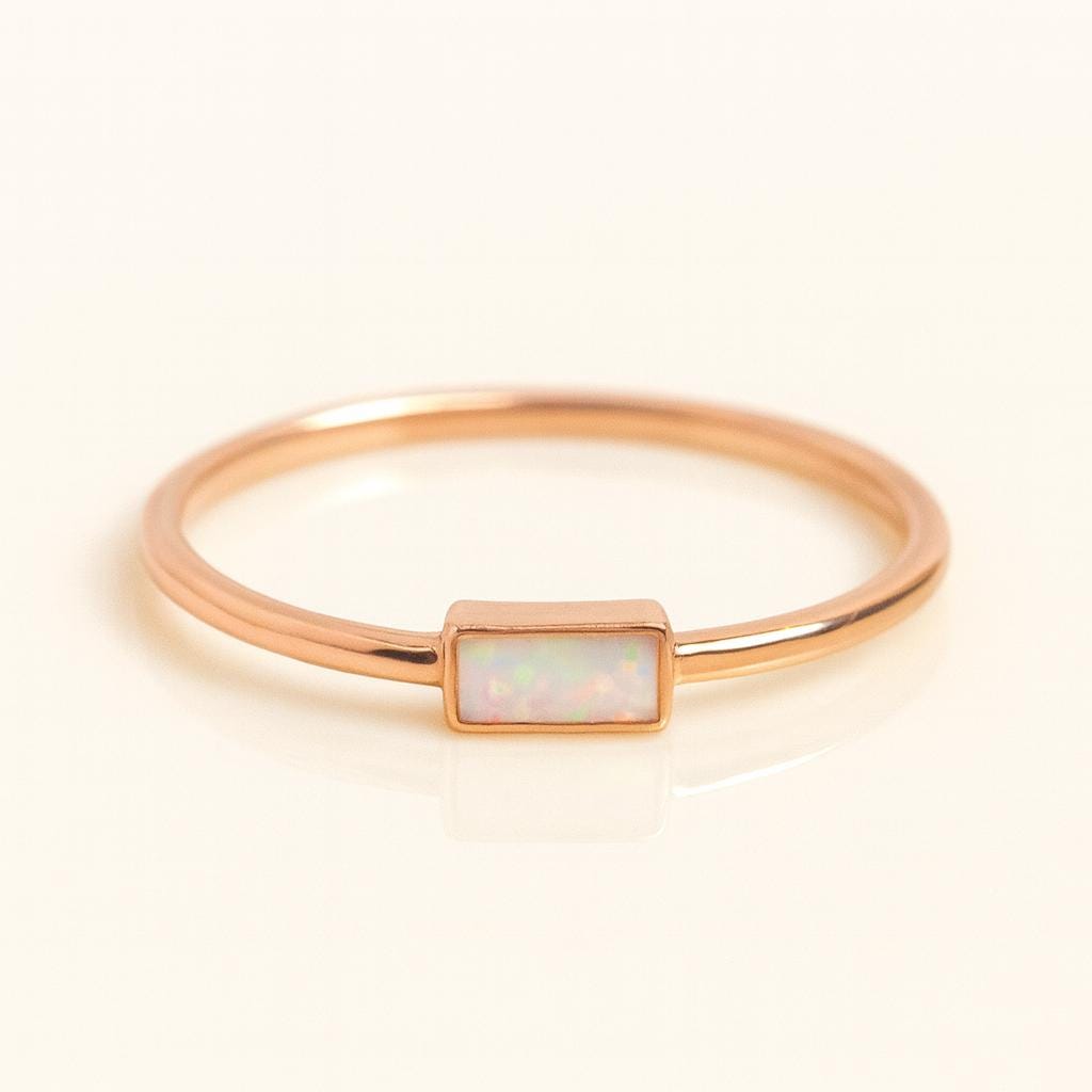 Baguette Opal Ring Dainty 925 Sterling Silver Stacking | Anima jewels