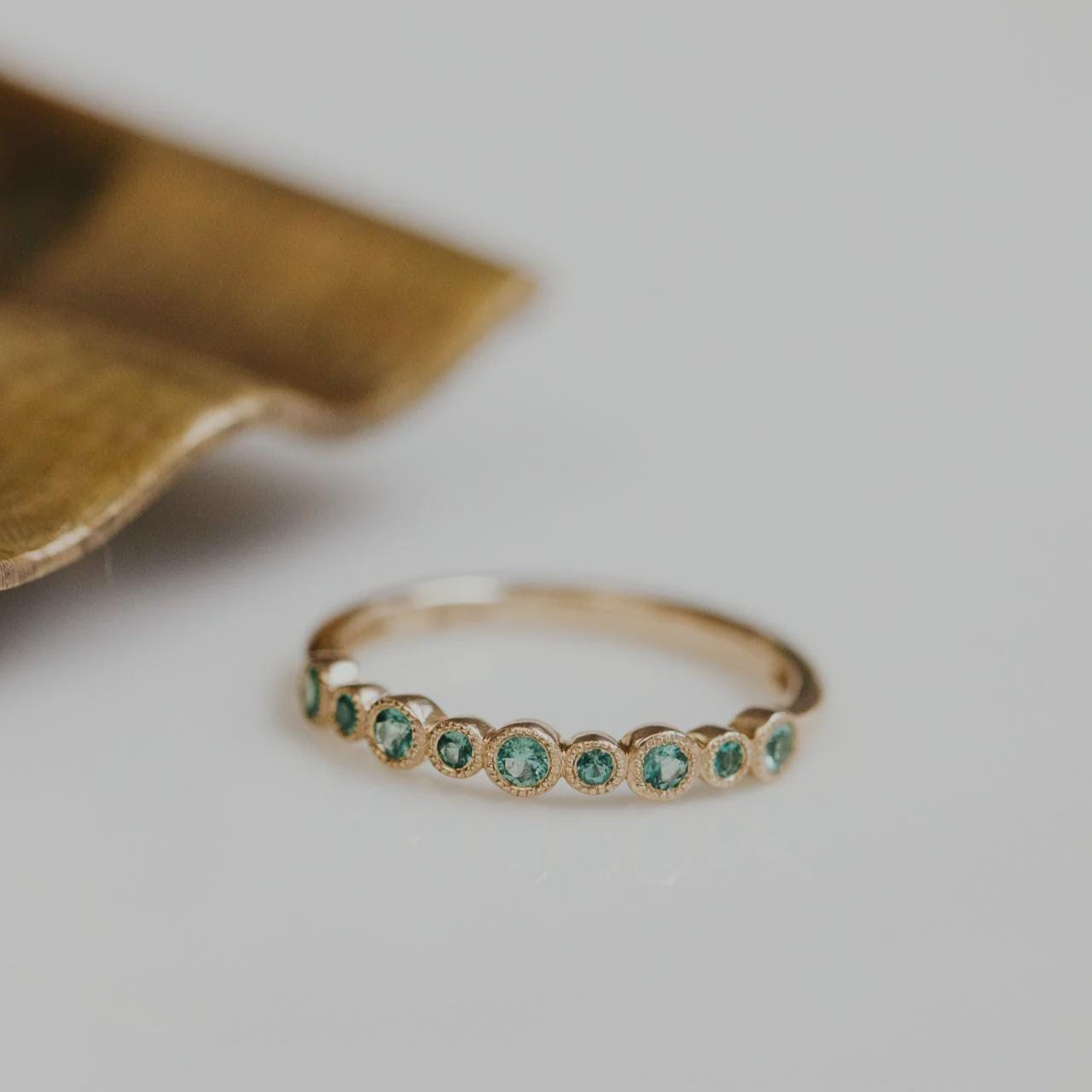 Dainty Emerald Stacking Eternity Ring Silver Modern Band | Anima jewels