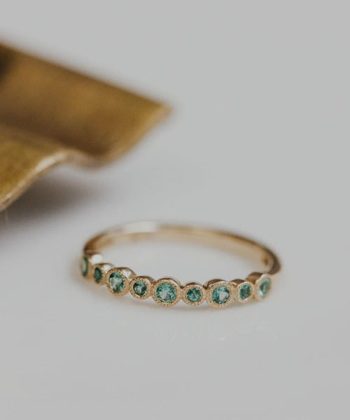 Dainty Emerald Stacking Eternity Ring Silver Modern Band | Anima jewels