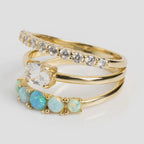 Dainty White Opal & CZ Stacking Ring | Sterling Silver or 14K Gold | Anima jewels
