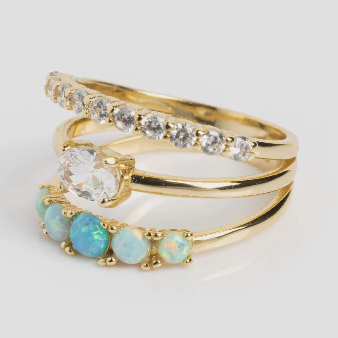Dainty White Opal & CZ Stacking Ring | Sterling Silver or 14K Gold | Anima jewels