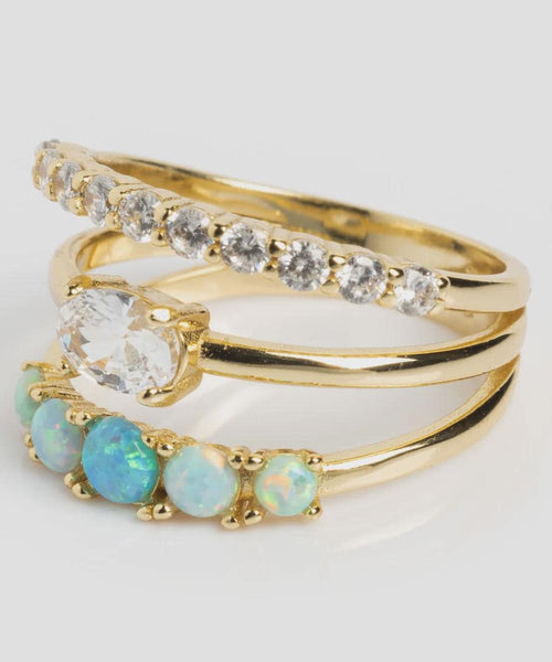 Dainty White Opal & CZ Stacking Ring | Sterling Silver or 14K Gold | Anima jewels
