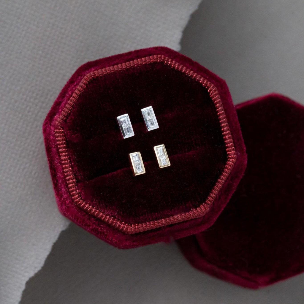 Double Baguette Diamond Bezel Earrings 14k Gold | Anima jewels