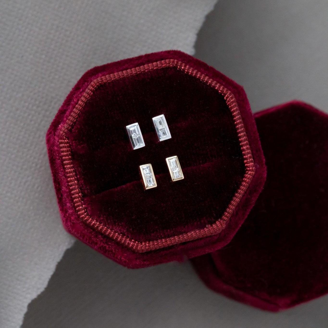 Double Baguette Diamond Bezel Earrings 14k Gold | Anima jewels