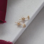 Diamond Cluster Chain Earrings, Solid 14k Gold Dainty Studs with Chain, Minimalist Diamond Earrings Three Stone Stacking Studs Gift for Her