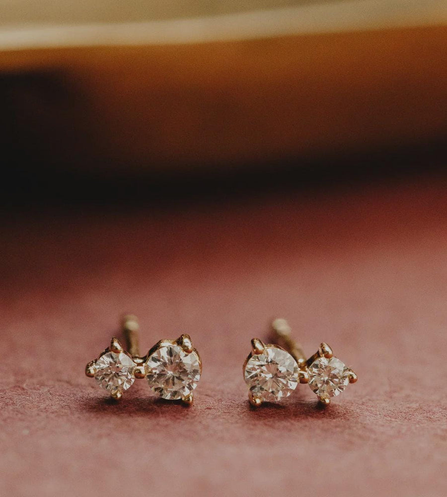 Duo Prong Round Diamond Stud Earrings in Solid 14k Gold | Anima Jewels