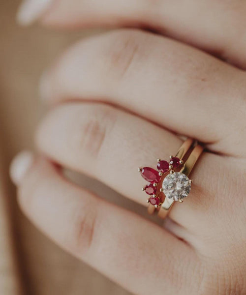 Ruby Curved Nesting Band Silver Chevron Tiara Stacking Ring | Anima jewels