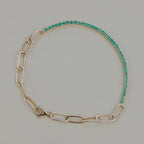 Emerald Tennis and Paperclip Mixed Link Bracelet in 14k Gold Plated Silver | Anima Jewels