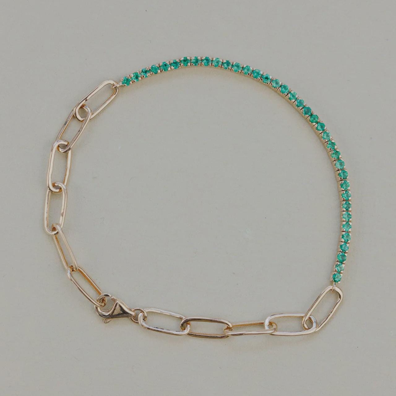 Emerald Tennis and Paperclip Mixed Link Bracelet in 14k Gold Plated Silver | Anima Jewels