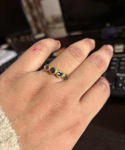 Geometric Hexagon Montana Sapphire Silver Engagement Ring | Anima jewels