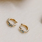 London Blue Topaz Duo Huggie Hoops in 14k Gold Plated Silver | Anima Jewels