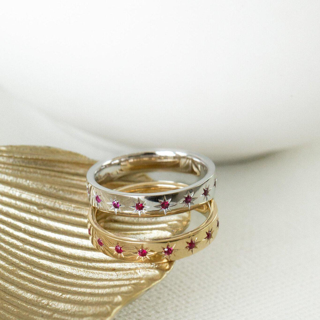 Ruby Pave Wedding Band Thick 925 Sterling Silver Ring | Anima jewels