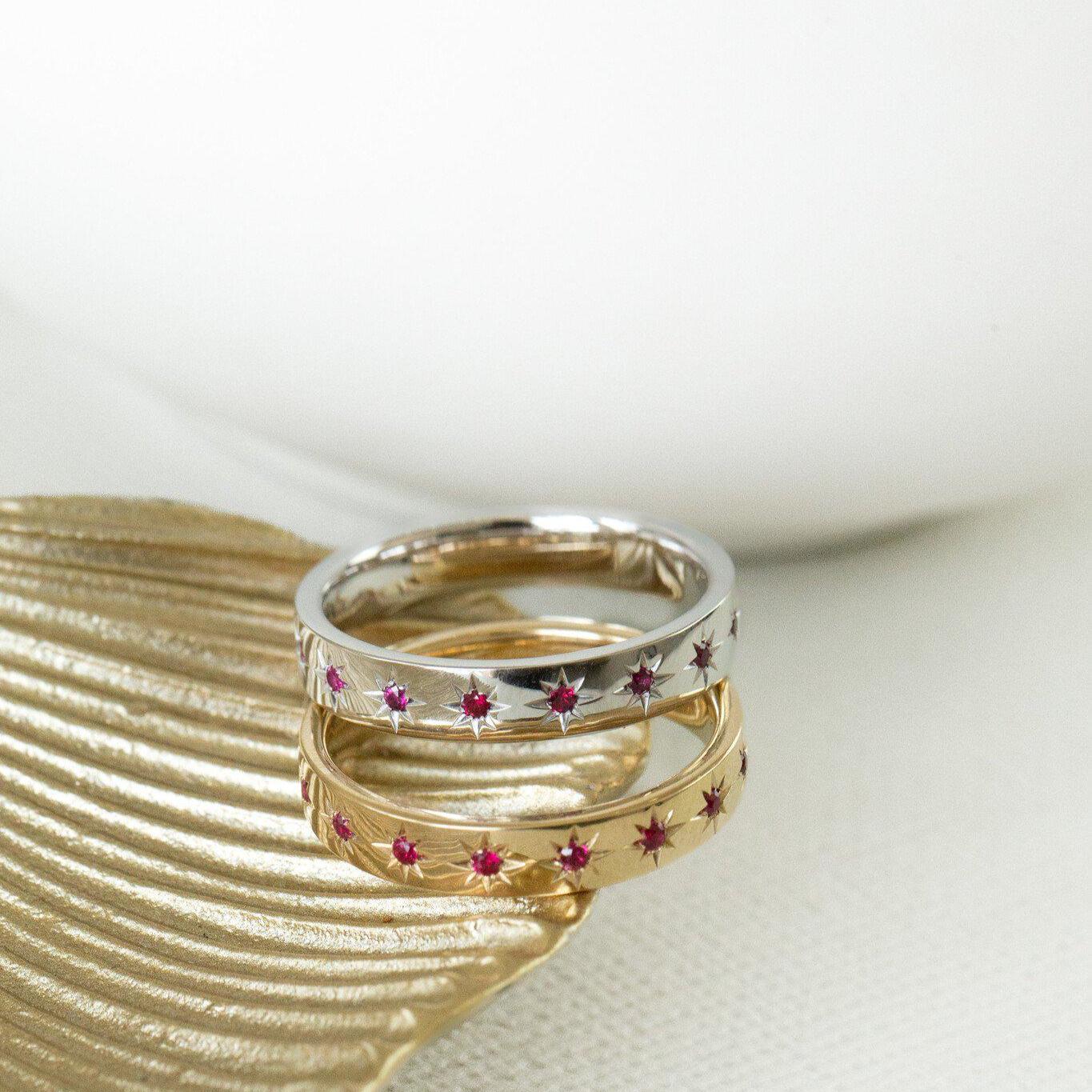 Ruby Pave Wedding Band Thick 925 Sterling Silver Ring | Anima jewels