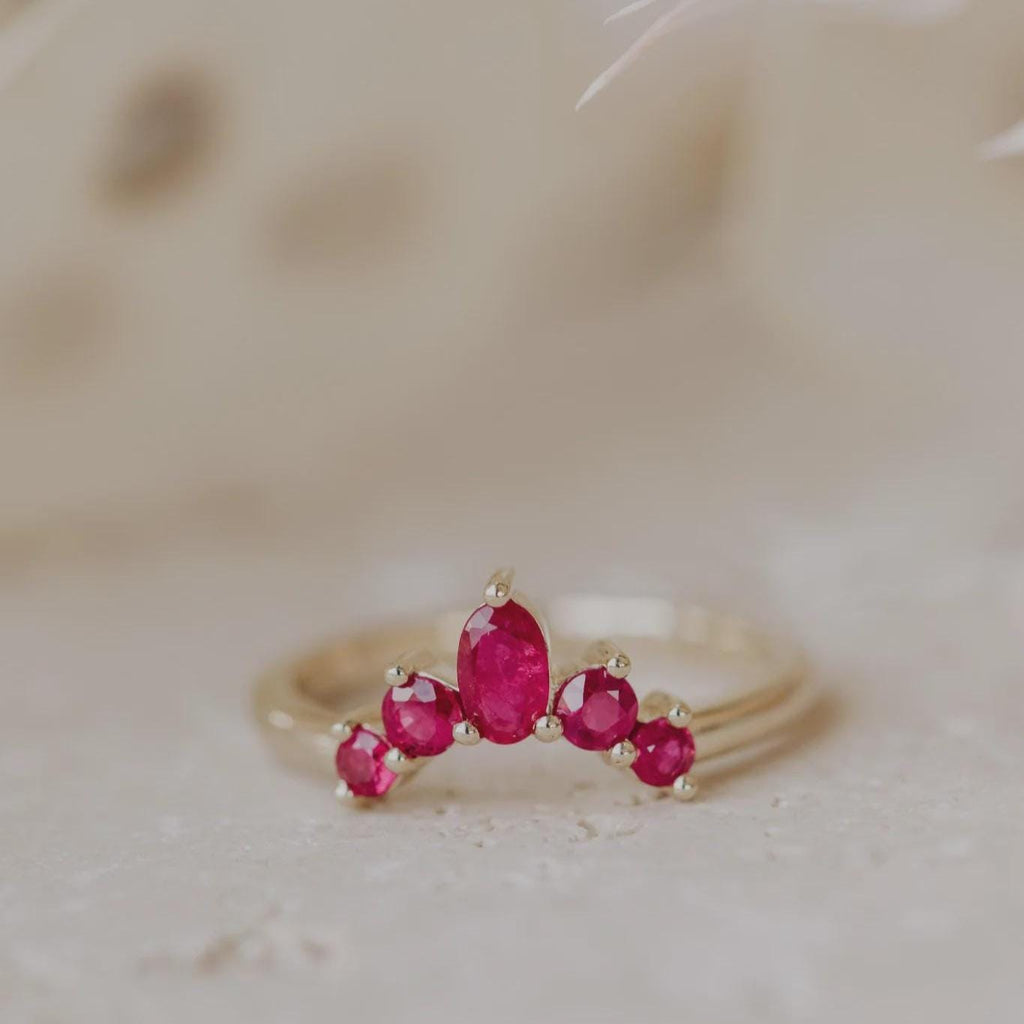 Ruby Curved Nesting Band Silver Chevron Tiara Stacking Ring | Anima jewels