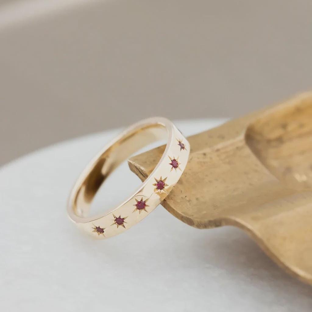 Ruby Pave Wedding Band Thick 925 Sterling Silver Ring | Anima jewels