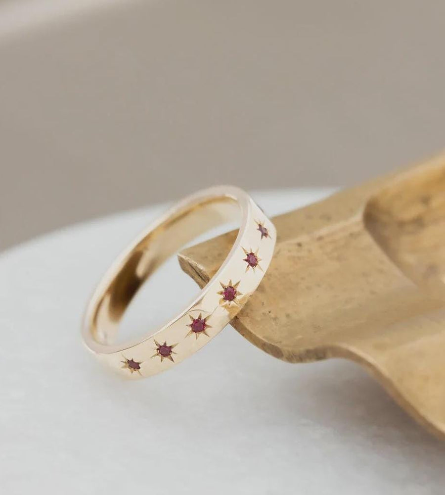 Ruby Pave Wedding Band Thick 925 Sterling Silver Ring | Anima jewels