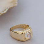 Square Cut Moonstone Signet Ring Silver Wide Band | Anima jewels