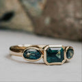 Emerald & Oval Montana Sapphire Ring | 925 Sterling Silver Three-Stone Band | Anima