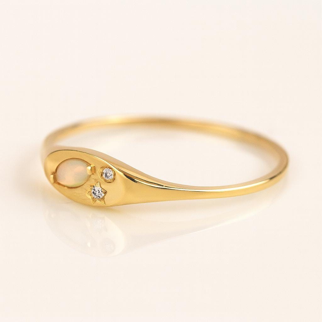 Marquise Opal Starburst Ring | 925 Sterling Silver Celestial Band | Anima jewels