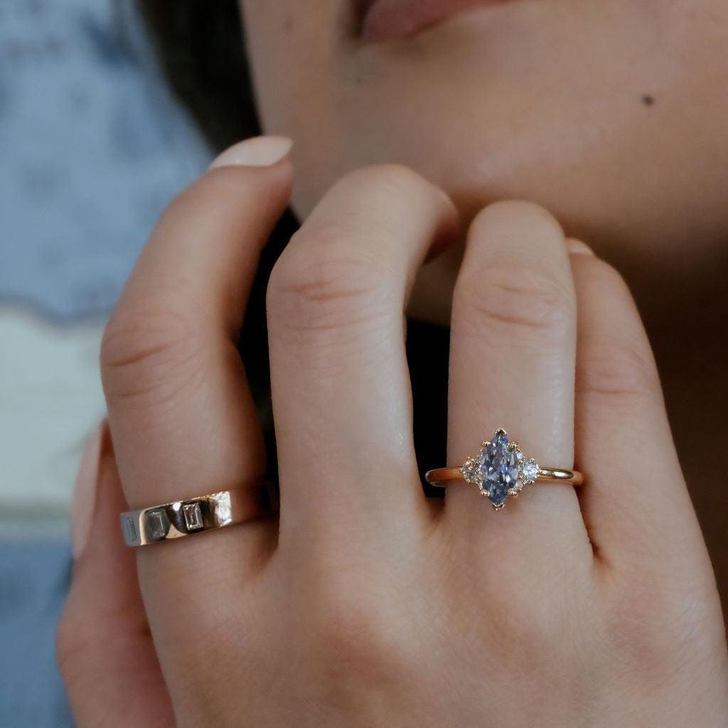 Marquise Tanzanite Engagement Ring Blue Gemstone Cluster | Anima jewels