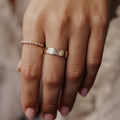 Emerald Cut Aquamarine Cigar Band Wide Gold Statement Ring | Anima jewels