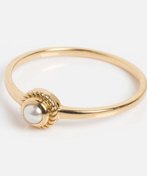 Dainty Pearl Ring | Twisted Bezel Sterling Silver Stacking Band | Anima jewels