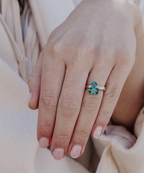 Two Montana Sapphire Prong Ring Silver Stackable Band | Anima jewels
