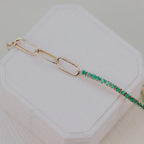 Emerald Tennis and Paperclip Mixed Link Bracelet in 14k Gold Plated Silver | Anima Jewels