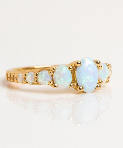 Vintage Oval Opal Engagement Ring | 925 Sterling Silver Halo Band | Anima jewels