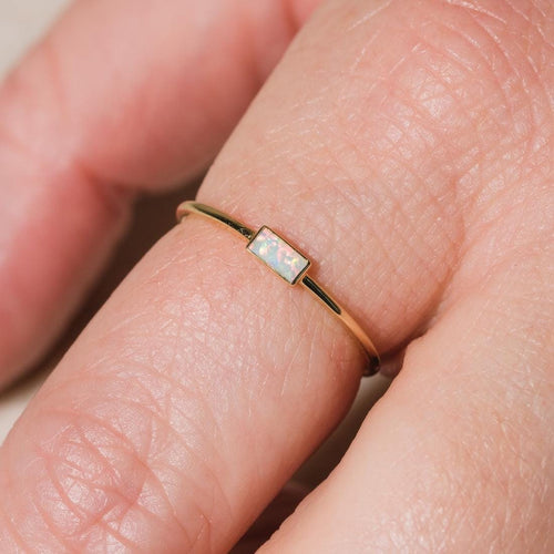 Baguette Opal Ring Dainty 925 Sterling Silver Stacking | Anima jewels