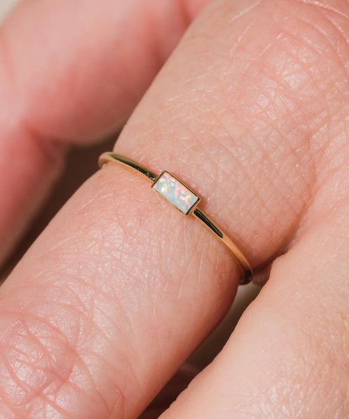 Baguette Opal Ring Dainty 925 Sterling Silver Stacking | Anima jewels
