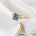Cushion Cut Montana Sapphire Ring | 14k Solid Gold Double Band | Anima jewels