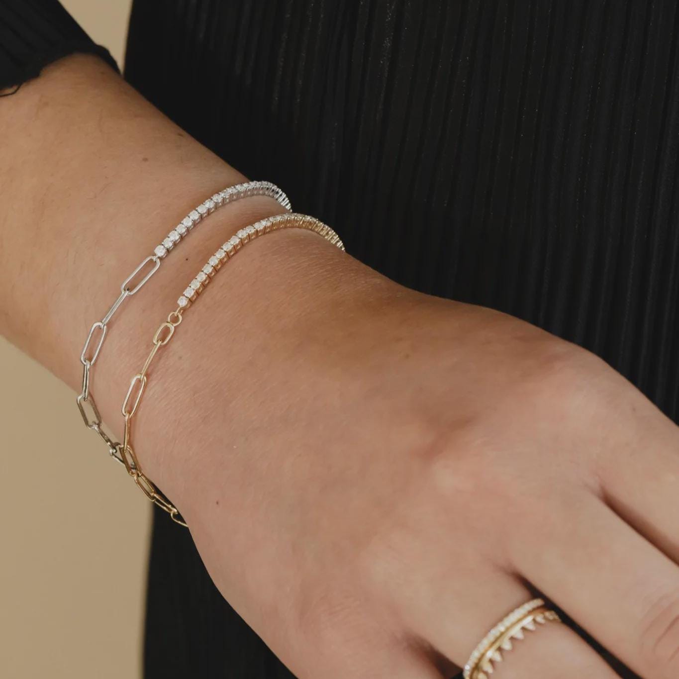 Moissanite Tennis Paperclip Bracelet 14k Gold Hybrid | Anima jewels