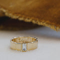 Emerald Cut Aquamarine Cigar Band Wide Gold Statement Ring | Anima jewels