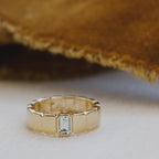 Emerald Cut Aquamarine Cigar Band Wide Gold Statement Ring | Anima jewels